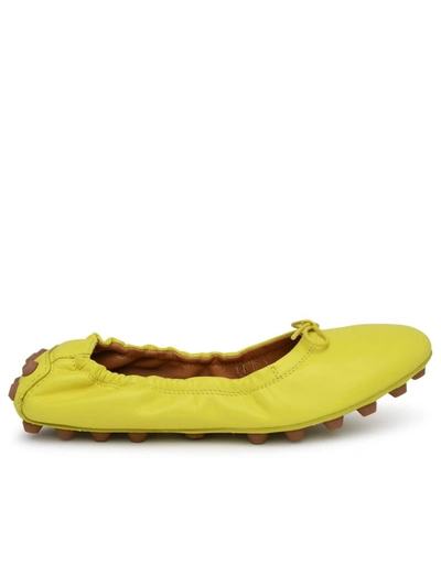 Shop Tod's Yellow Leather Bubble Ballet Flats