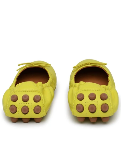 Shop Tod's Yellow Leather Bubble Ballet Flats