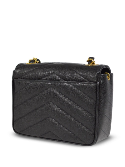 Pre-owned Chanel 1995 Chevron Quilt Mini Classic Flap Shoulder Bag In Black