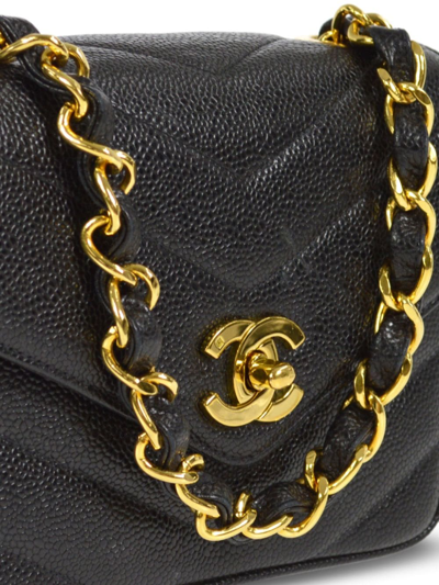 Pre-owned Chanel 1995 Chevron Quilt Mini Classic Flap Shoulder Bag In Black