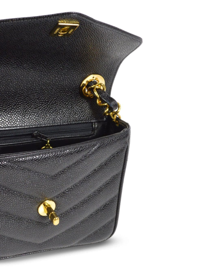 Pre-owned Chanel 1995 Chevron Quilt Mini Classic Flap Shoulder Bag In Black