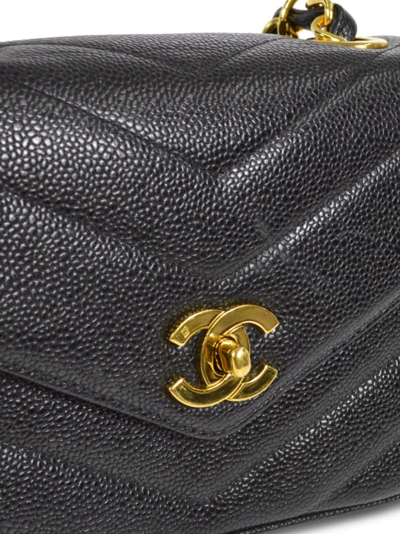 Pre-owned Chanel 1995 Chevron Quilt Mini Classic Flap Shoulder Bag In Black