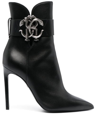 Shop Roberto Cavalli Mirror Snake Leather Boots In Black