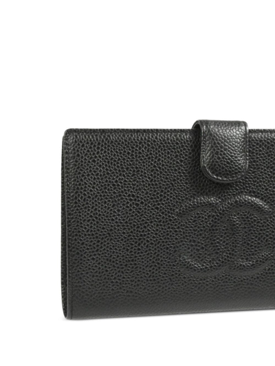 Pre-owned Chanel 2007 Cc Stitch Long Bifold Wallet In Black