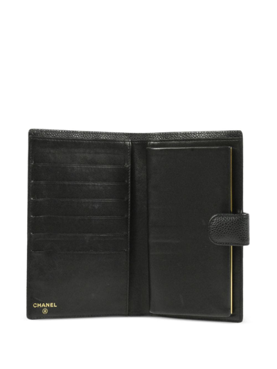 Pre-owned Chanel 2007 Cc Stitch Long Bifold Wallet In Black