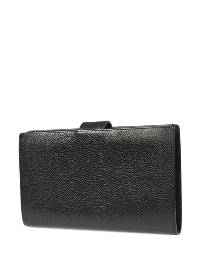 Pre-owned Chanel 2005 Cc Stitch Long Bi-fold Wallet In Black