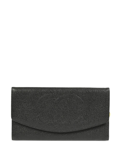 Pre-owned Chanel 1998 Long Flap Wallet In Black