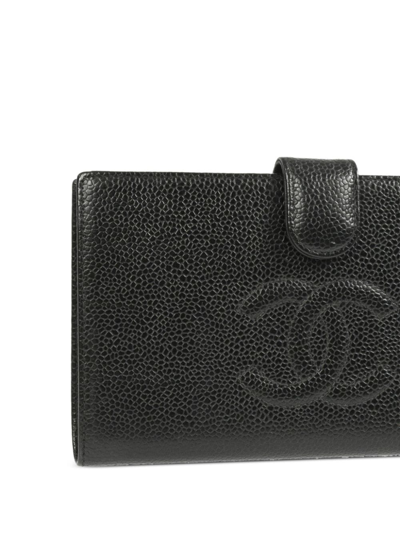 Pre-owned Chanel 2005 Cc Stitch Long Bi-fold Wallet In Black