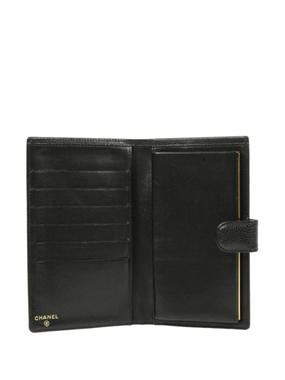 Pre-owned Chanel 2005 Cc Stitch Long Bi-fold Wallet In Black