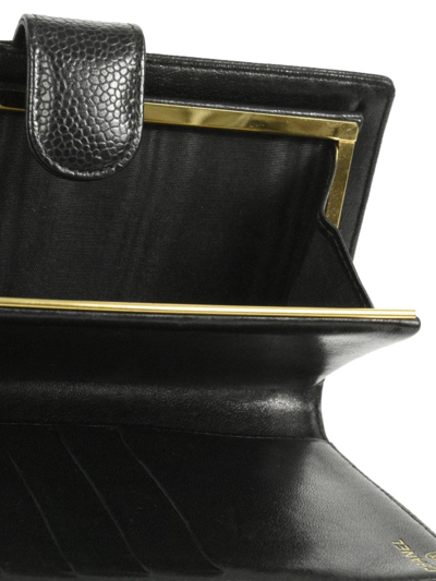 Pre-owned Chanel 2005 Cc Stitch Long Bi-fold Wallet In Black