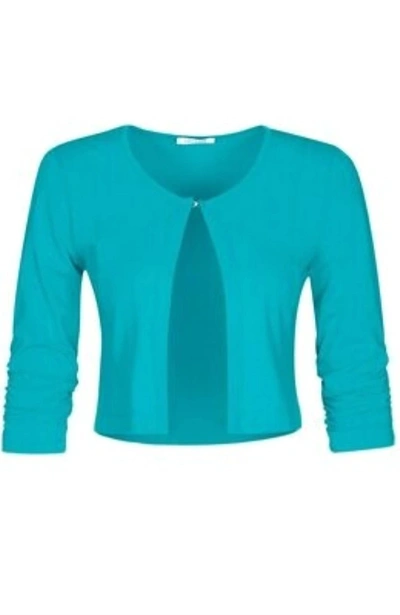 Shop Dolcezza Basic Essential Front Tie Cardigan In Turquoise In Blue