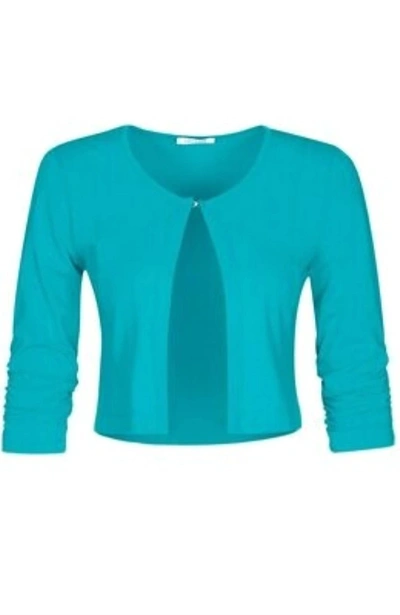 Dolcezza Basic Essential Front Tie Cardigan In Turquoise In Blue