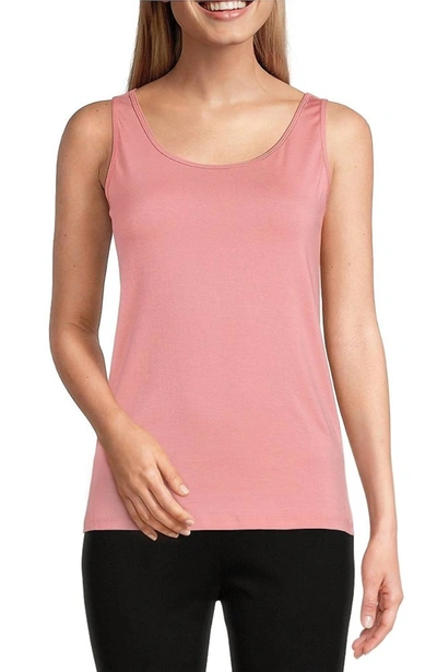 Shop Multiples Knit Double Scoop Neck Sleeveless Fitted Tank Top In Dusty Pink
