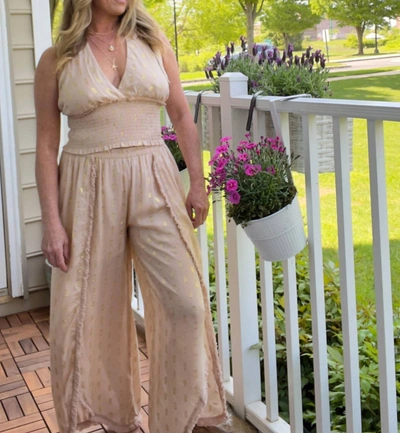 Surf Gypsy Tan And Gold Lurex Halter Top In Light Tan In Beige