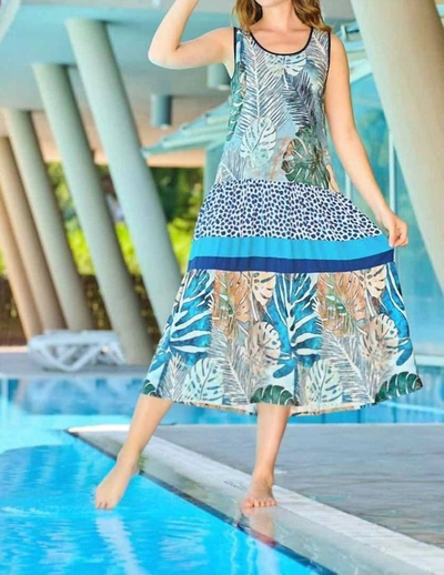 Shop Dolcezza Tropical Blue Patchwork Dress In Blue Multi