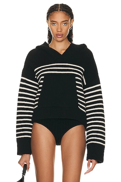 Shop Khaite Cruz Cashmere Hoodie In Black & Custard Stripe