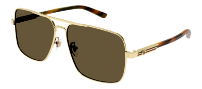 Shop Gucci Gg1289s M 002 Navigator Sunglasses In Brown