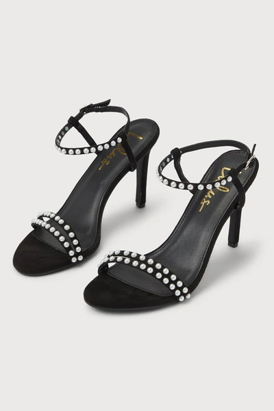 Shop Lulus Felixa Black Suede Pearl Ankle Strap High Heel Sandals