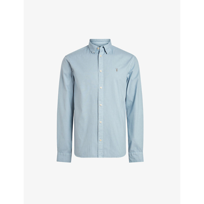 Shop Allsaints Men's Chilled Blue Hawthorne Slim-fit Stretch-cotton Shirt