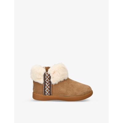 Shop Ugg Girls Brown Kids Dreamee Contrast-stitch Suede And Shearling Ankle Boots 2-7 Years