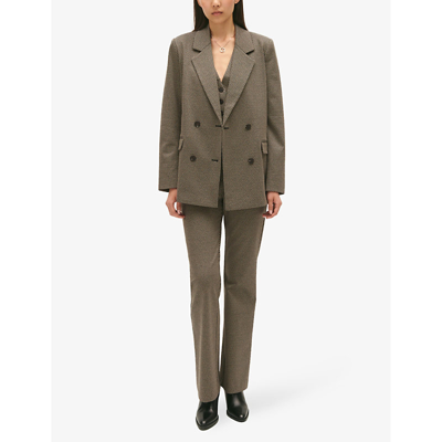 Shop Claudie Pierlot Women's Bruns Houndtooth-print Double-breasted Oversized-fit Stretch-woven Blazer