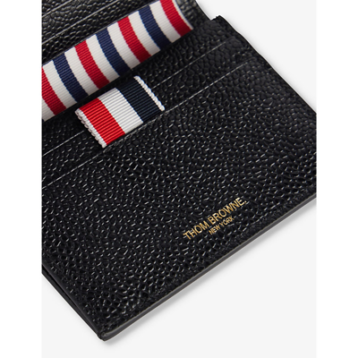 Shop Thom Browne Brand-motif Brand-typography Grained-leather Card Holder In Black