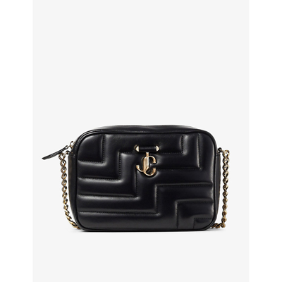 Shop Jimmy Choo Women's Black/light Gold Avenue Leather Shoulder Bag