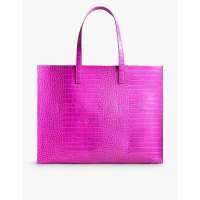 Ted Baker Womens Brt-pink Croc-detail Icon Leather Tote Bag In