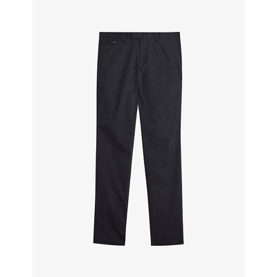 Shop Ted Baker Mens Navy Haydae Textured Slim-fit Stretch-cotton Trousers