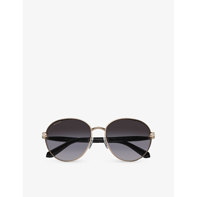 Shop Bvlgari Bv6087 Round-frame Sunglasses In Gold