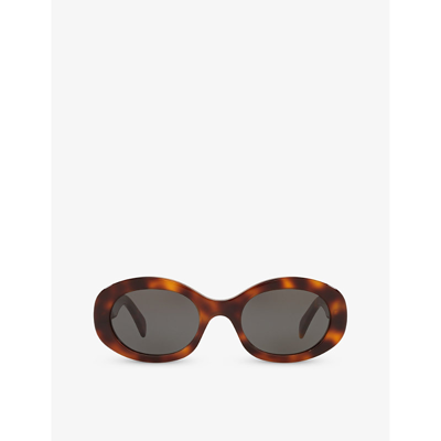 Shop Celine Women's Brown Cl000312 Cl40194u Tortoiseshell-pattern Oval-frame Acetate Sunglasses