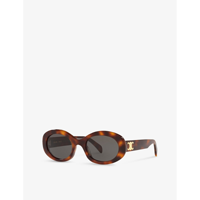 Shop Celine Womens Brown Cl000312 Cl40194u Tortoiseshell-pattern Oval-frame Acetate Sunglasses