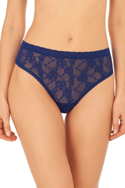 Shop Natori Bliss Allure One-size Lace Thong In Indigo