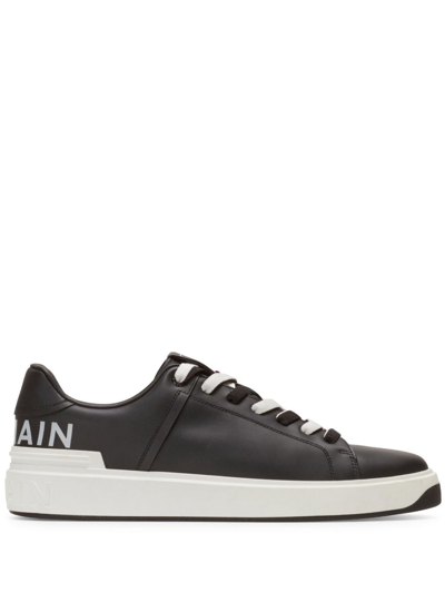 Shop Balmain B-court Leather Sneakers In Black