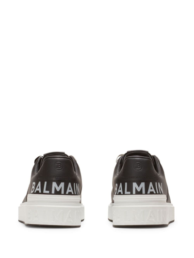 Shop Balmain B-court Leather Sneakers In Black