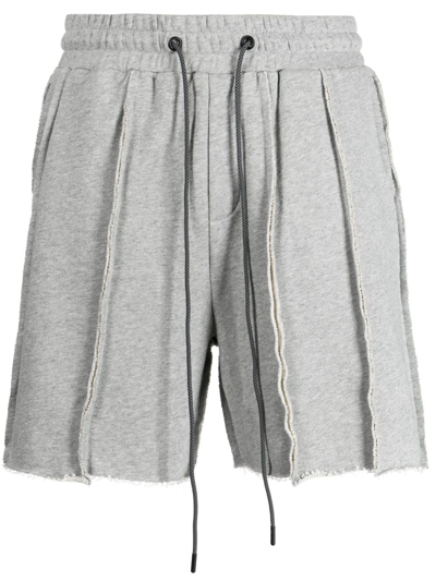 Shop Mostly Heard Rarely Seen Exposed-seam Cotton Track Shorts In Grey
