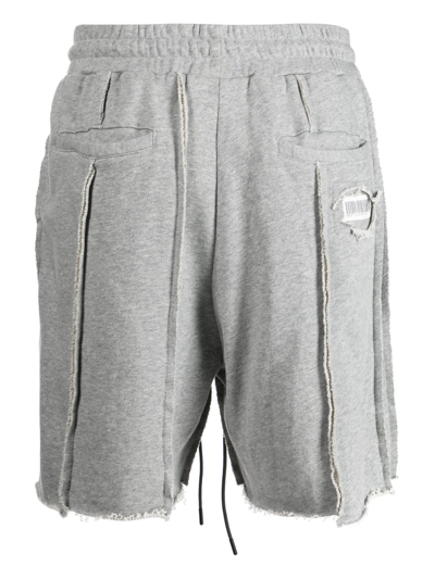 Shop Mostly Heard Rarely Seen Exposed-seam Cotton Track Shorts In Grey