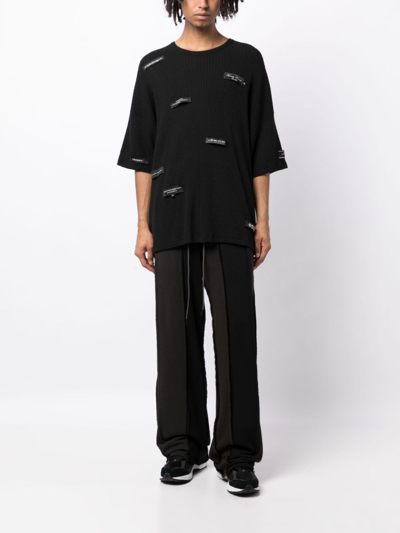 Mostly Heard Rarely Seen Logo-patches Knitted Cotton T-shirt In Black
