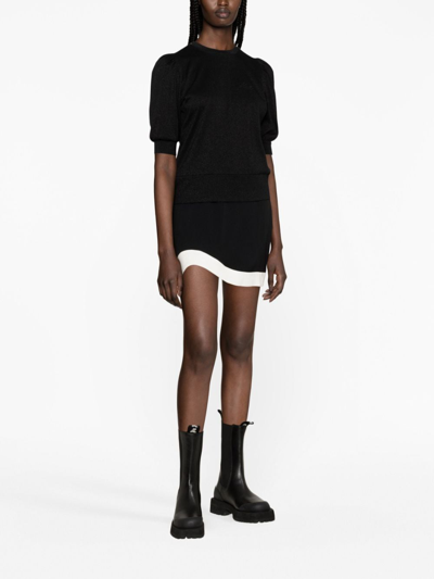 Karl Lagerfeld Half-sleeved Lurex Top In Black