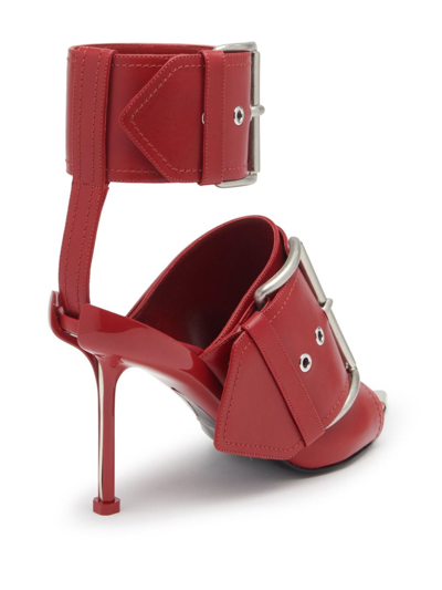 Shop Alexander Mcqueen Buckle-strap Leather Sandals In Red
