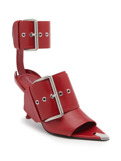 Shop Alexander Mcqueen Buckle-strap Leather Sandals In Red