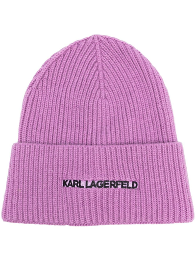 Shop Karl Lagerfeld K/essential Beanie In Purple