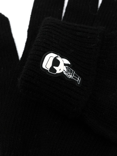 Shop Karl Lagerfeld K/ikonik 2.0 Knitted Gloves In Black