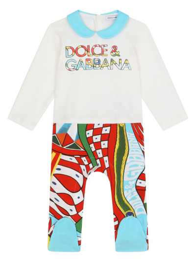 Shop Dolce & Gabbana Set-of-three Carretto-print Cotton-jersey Babygrow In White