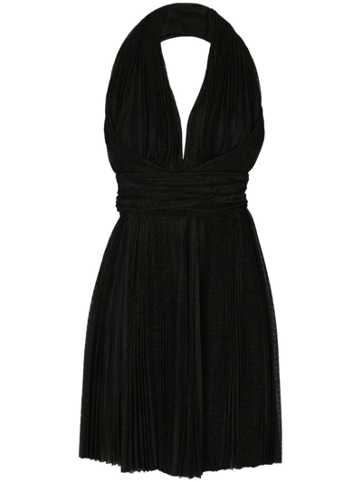 Dolce & Gabbana Short Pleated Lurex Mesh Dress In Black