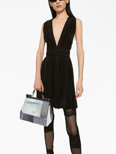 Dolce & Gabbana Short Pleated Lurex Mesh Dress In Black