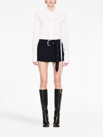 Shop Off-white Belted Pleated Miniskirt In Blue