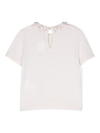 Shop Bonpoint Bead-embellished Cashmere T-shirt In White