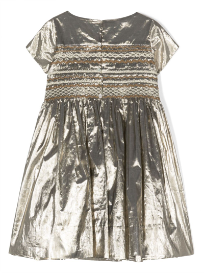 Shop Bonpoint Embroidered Lamé Dress In Gold