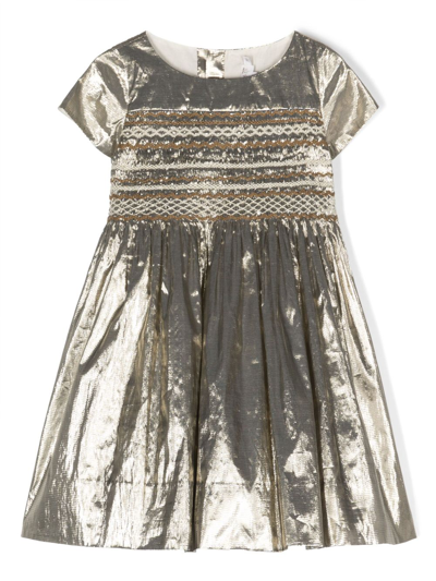 Shop Bonpoint Embroidered Lamé Dress In Gold